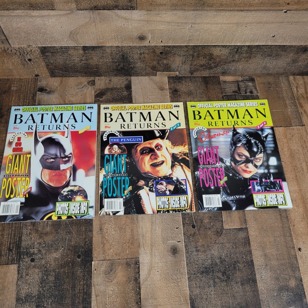 Batman Returns Official Poster Magazine Series Lot 1 2 3 Topps Vintage‎ 1992